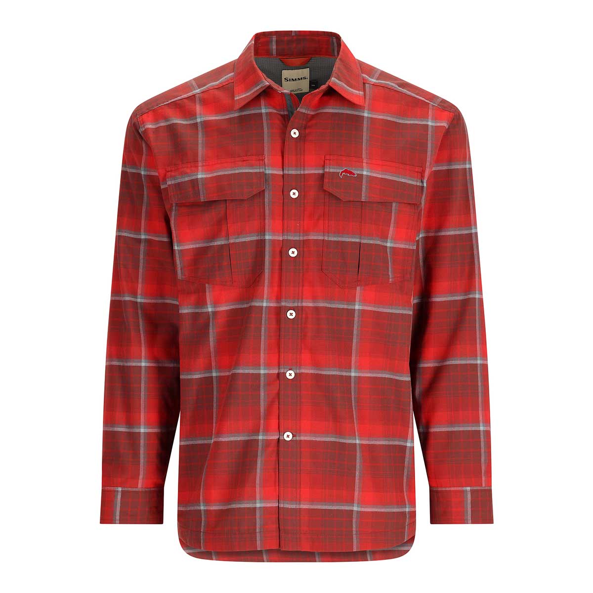 Simms ColdWeather Long Sleeve Shirt Men's in Cutty Red Asym Ombre Plaid